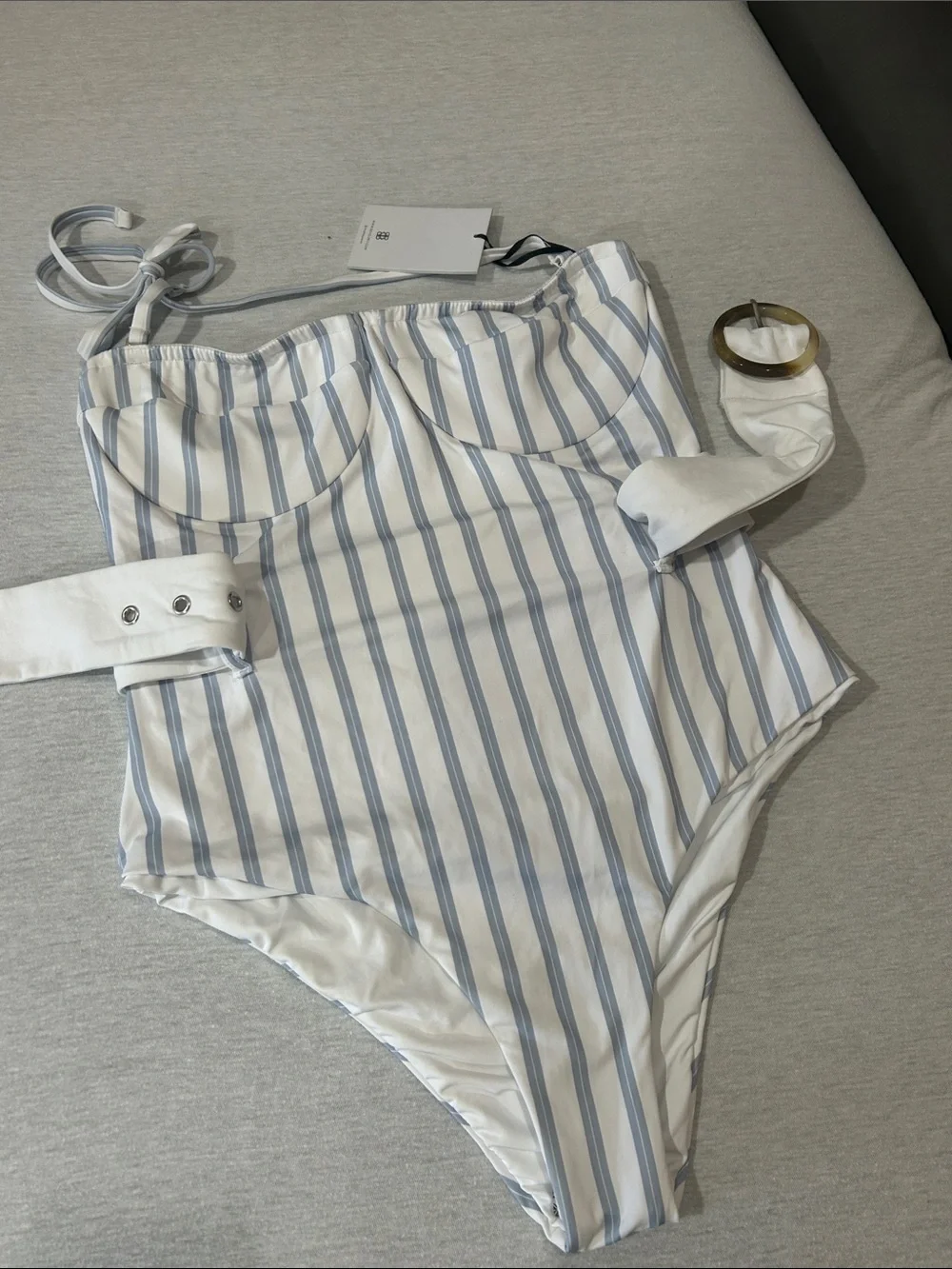 Revel Ray Striped Blue & White Belted One-Piece Swimsuit NWT Sz S - Picture 10 of 10